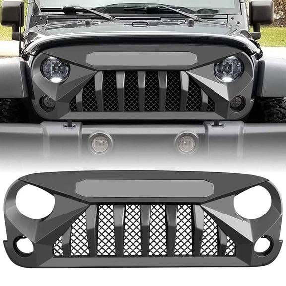 American Modified AMJPAA00116 Grille; Gladiaor; With Light Cutouts; Matte Black; ABS Plastic; With Blue 5 Star LED Daytime Running Light