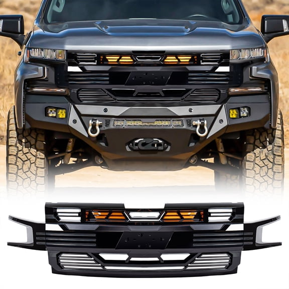 American Modified Armor Grille 2019-2021 Chevy Silverado 1500, Glossy Black