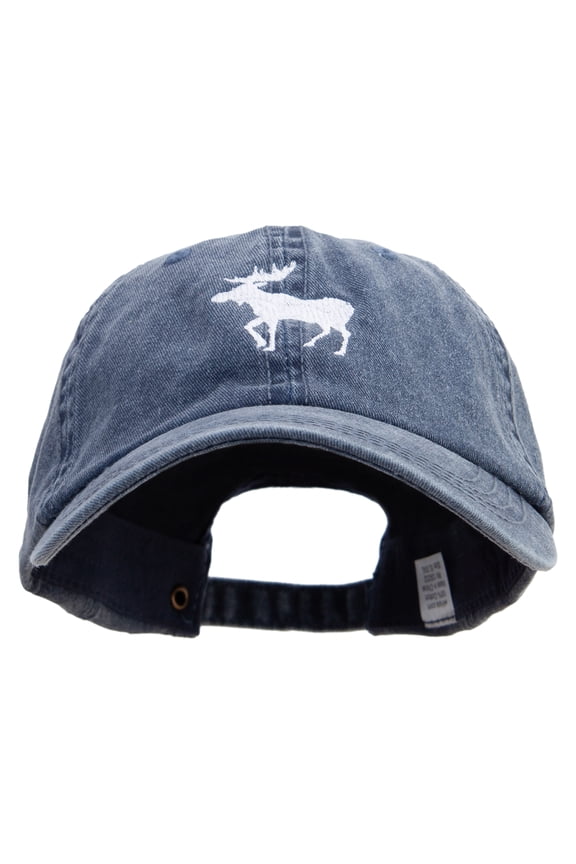 American Moose Embroidered Big Size Washed Pigment Dyed Cap - Navy XL-3XL