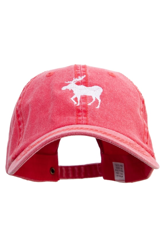 American Moose Embroidered Big Size Washed Pigment Dyed Cap - Red XL-3XL