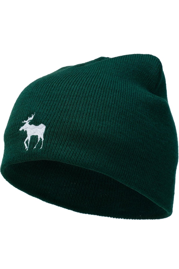 American Moose Embroidered Short Beanie - Dk Green OSFM