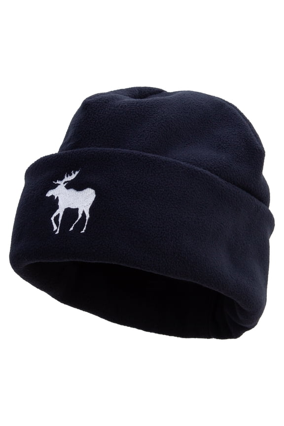American Moose Long Beanie Embroidered Big Size Reversible Micro Fleece Cap - Navy XL-3XL