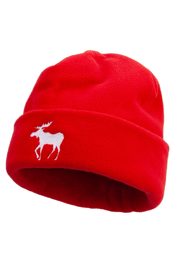 American Moose Long Beanie Embroidered Big Size Reversible Micro Fleece Cap - Red XL-3XL