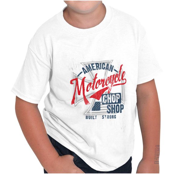 American Motorcycle Biker Chop Shop Crewneck T Shirts Boy Girl Teen Brisco Brands X