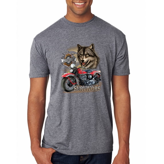 American Motorcycle Wolves Survivors Made in the USA | Mens Fashion Premium Tri Blend T-Shirt, Premium Heather, Large
