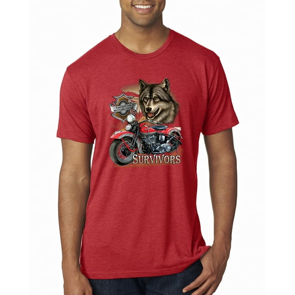 American Motorcycle Wolves Survivors Made in the USA | Mens Fashion Premium Tri Blend T-Shirt, Vintage Red, Medium