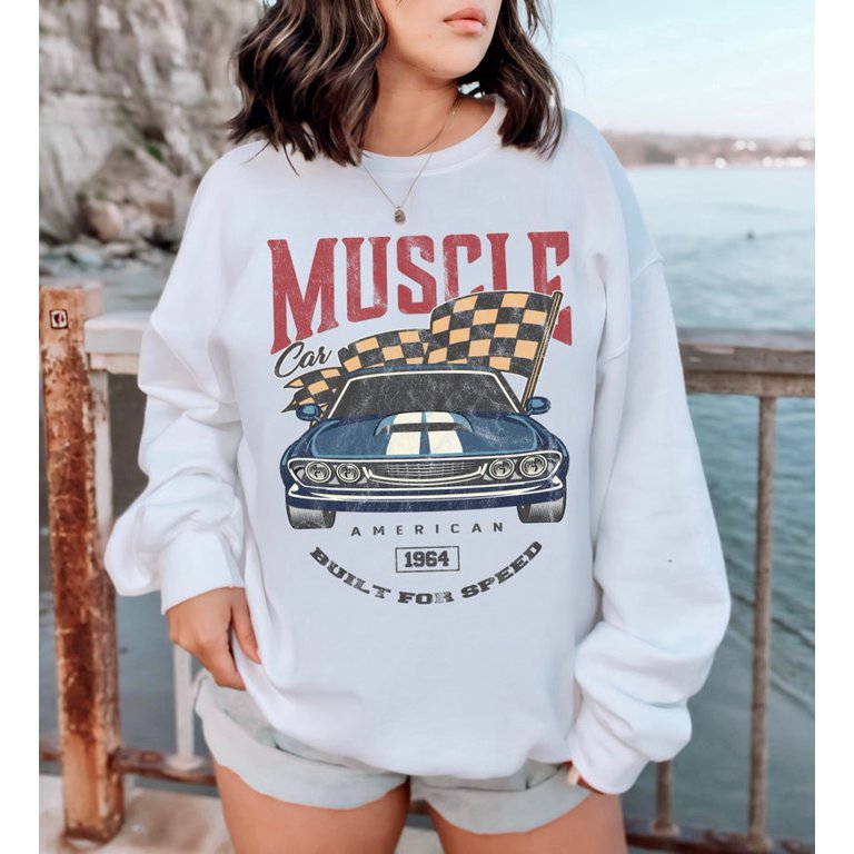 American Muscle Car Built For Speed Vintage Personalized Gift Custom Design Graphic Unisex Heavy Blend Crewneck Sweatshirt sweatshirt sharp printing sweatshirt for all Walmart