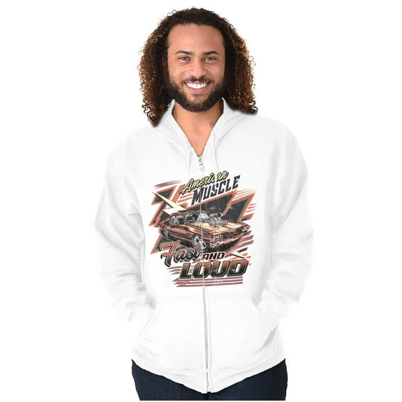 American Muscle Fast and Loud Racecar Unisex Fleece Graphic Zip Up Hoodie Brisco Brands 2X