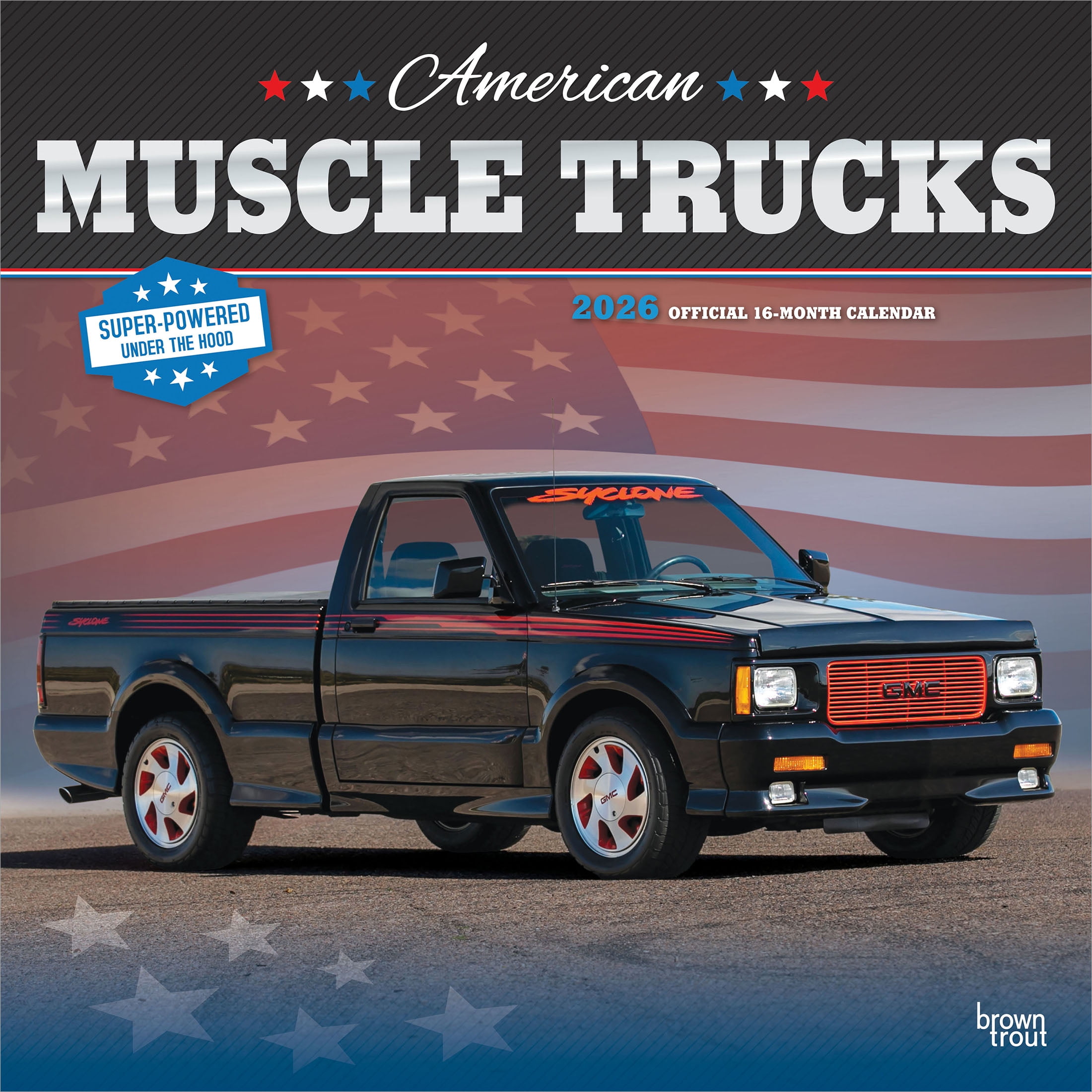 American Muscle Trucks OFFICIAL | 2026 12x24" Square Wall Calendar | Plastic-Free