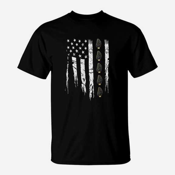 American Mushroom Hunter With Morels In Usa Flag TShirt
