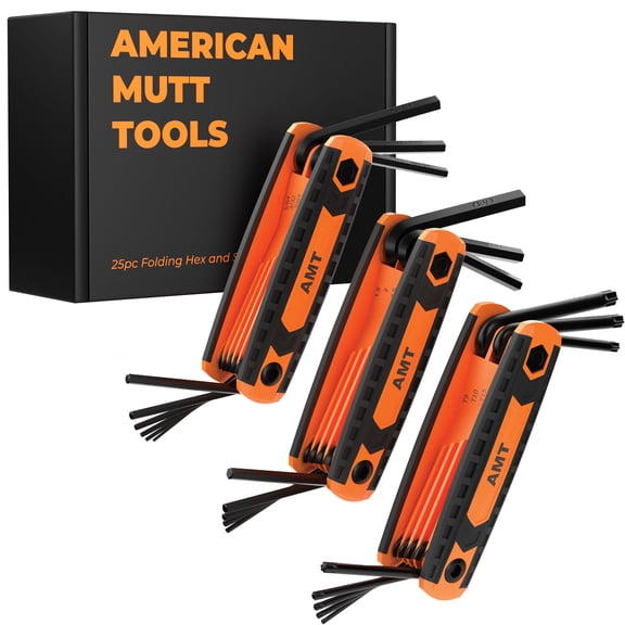 American Mutt Tools Folding Allen and Torx Wrench Set  A Durable and Ergonomic Allen Key Set that Includes Metric, SAE and Star Keys  25pc Set