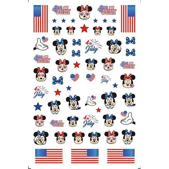 American Nail Art Stickers 4th of July Red White Blue Cute Minnie Mickey Nail Sticker Mouse Ears - American Flag D176