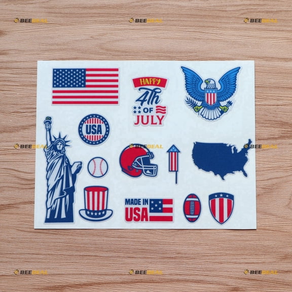 American National Symbols Collection Flag Statue of Liberty Eagle Map Base Ball Football Vinyl Decal Sticker Patriotic - 8 Inches Sheet, Reflective - for Car Boat Laptop Cup Phone