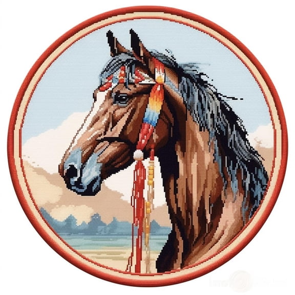 American Native Indian Horse Stamped Cross Stitch Kits for Beginners Easy 11CT Needlepoint Embroidery DIY Counted Cross Stitch Kits Art Craft Wall Decoration and Gift 50x50cm(3)