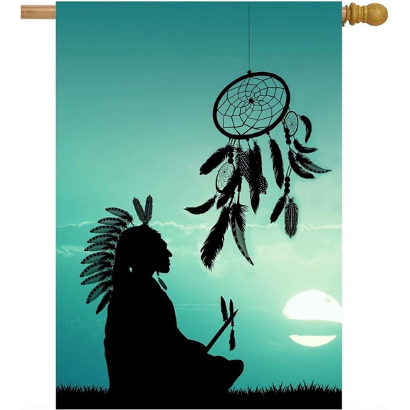 American Native Indian Tribal Culture Lucky Dreamcatcher Blue House Flag 28" x 40" Double Sided Polyester Welcome Yard Garden Flag Banners for Patio Lawn Home Outdoor Decor