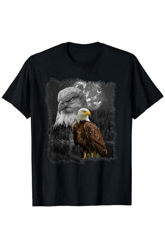 American Nature Bald Eagle Moon Sketch Wildlife Portrait T-Shirt