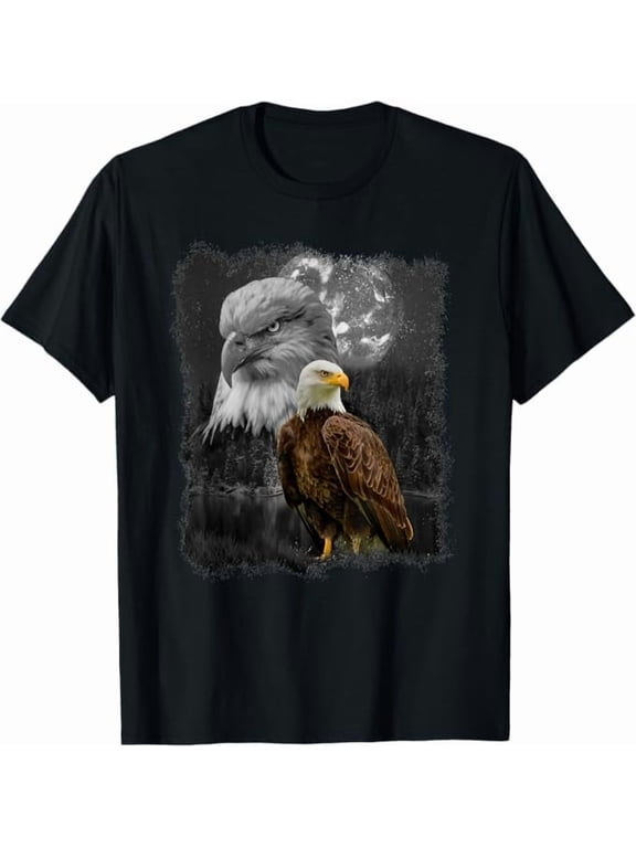 American Nature Bald Eagle Moon Wildlife Humor Eagle Lover Gifts Unisex Men Women T-Shirt Black