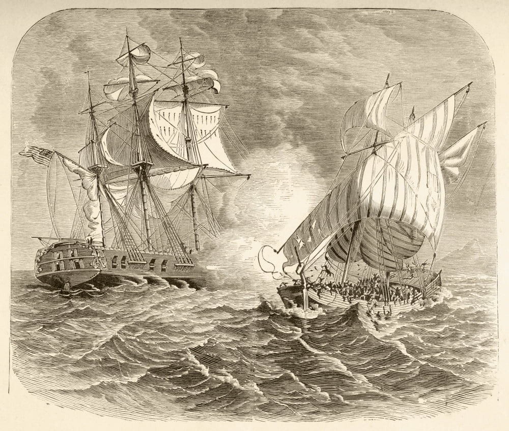 An American Navy Ship Captures An Algerian Pirate Ship Off The Barbary Coast During The First Barbary War 1801 To 1805 Canvas Art - Ken Welsh Design Pics (15 x 13)