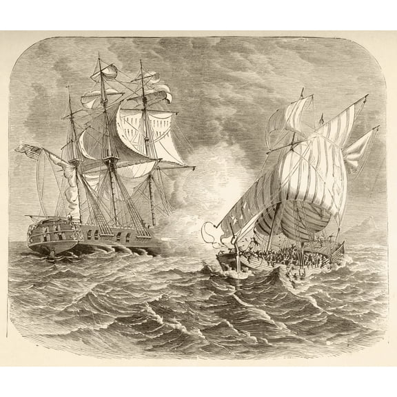 An American Navy Ship Captures An Algerian Pirate Ship Off The Barbary Coast During The First Barbary War 1801 To 1805 Canvas Art - Ken Welsh Design Pics (15 x 13)