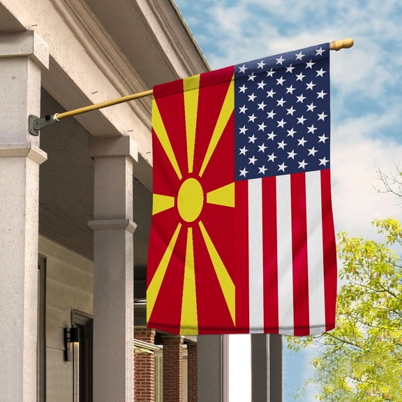 USA North Macedonia Friendship Memorial Day Patriotic Macedonian House Flag, Double-Sided Outdoor Yard Decor 29.5 x 39.5 Inch