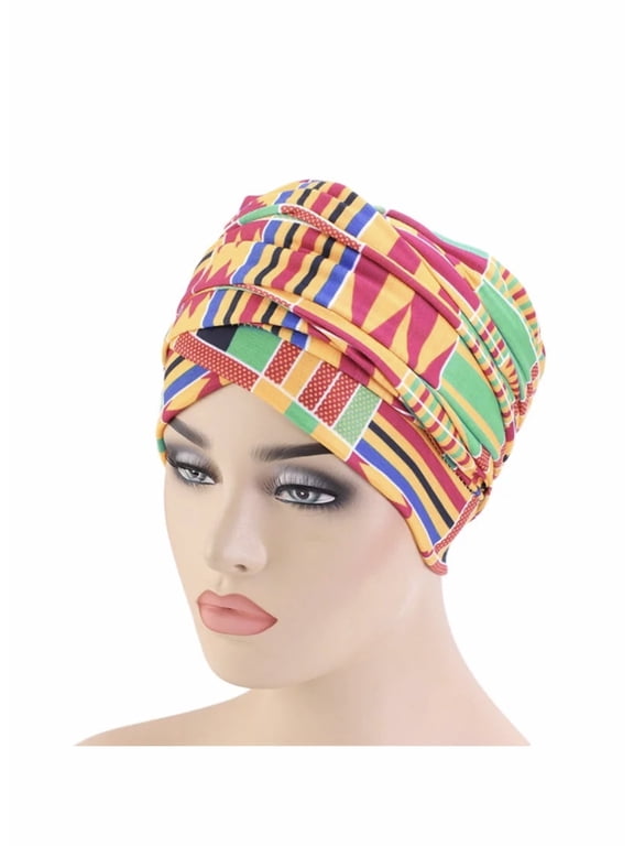 Green Ankara Style Women's Long Turban, African Head Wrap, Scarf, for Teens, Adults
