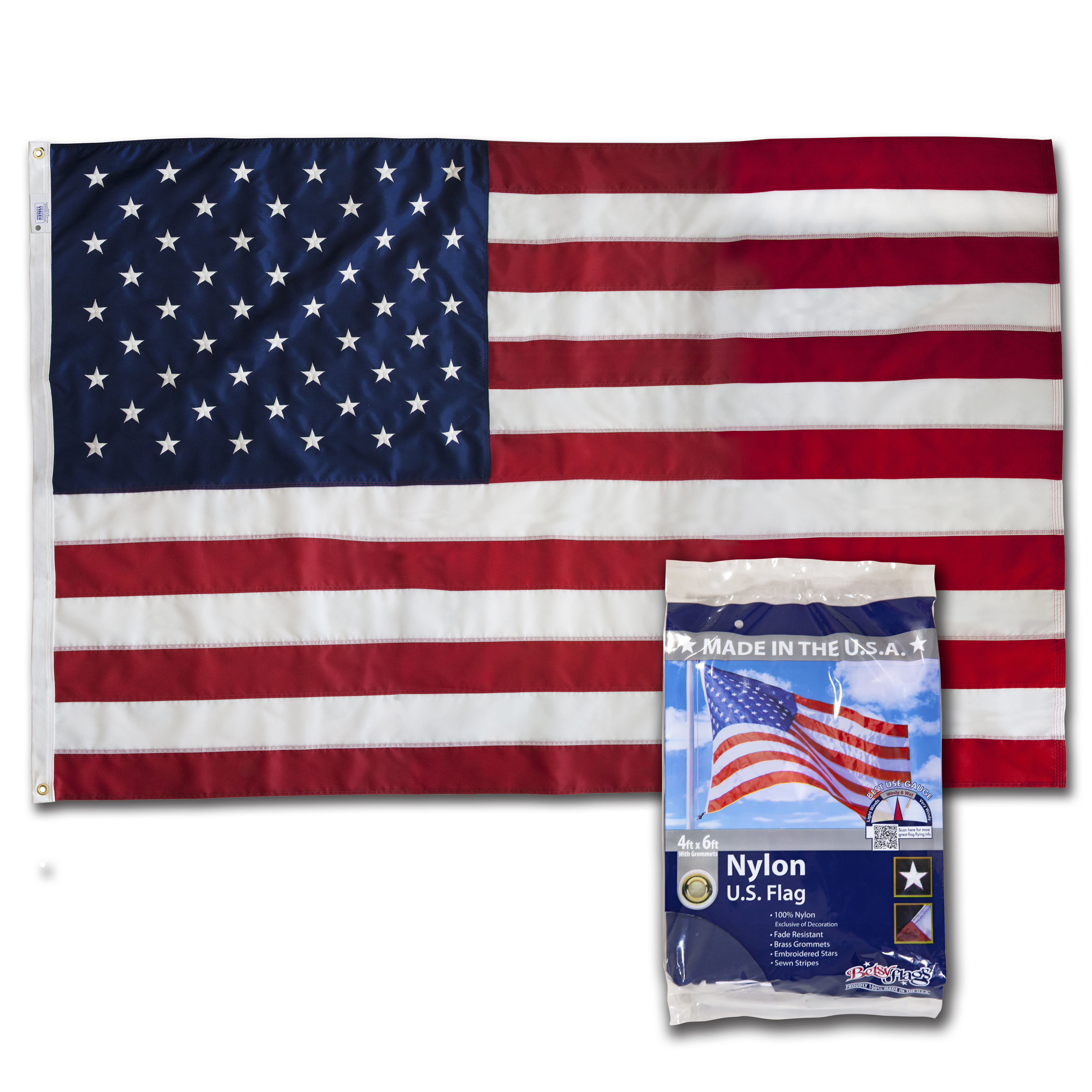 American Nylon Sewn and Embroidered Flag with Brass Grommets by Betsy Flags, 4' x 6' - image 1 of 7