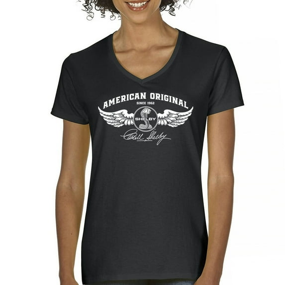 American Original Shelby Since 1962 Women's V-Neck T-shirt Cobra Wings Classic Muscle Car GT500 Mustang Powered by Ford Tee