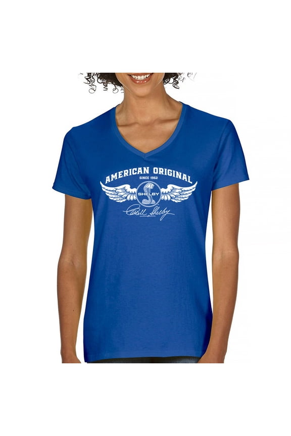 American Original Shelby Since 1962 Women's V-Neck T-shirt Cobra Wings Classic Muscle Car GT500 Mustang Powered by Ford Tee