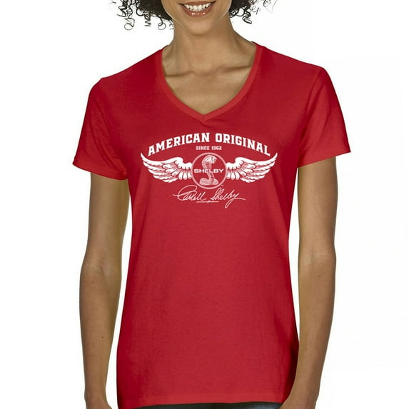 American Original Shelby Since 1962 Women's V-Neck T-shirt Cobra Wings Classic Muscle Car GT500 Mustang Powered by Ford Tee