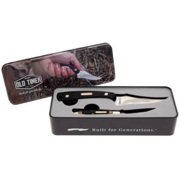American Outdoor Sharpfinger & Folding Knife with Tin, Black & Silver