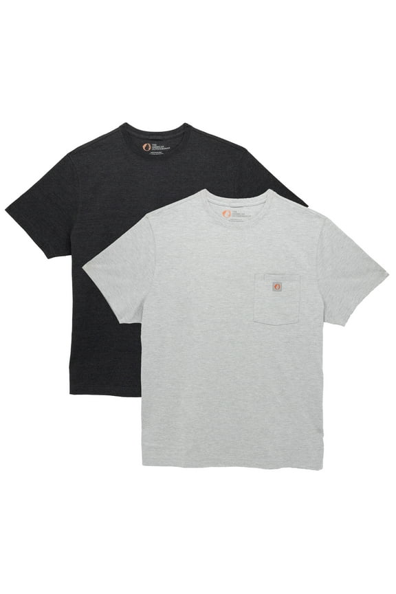Men's Short Sleeve Rugged Workwear T-Shirt 2-Pack, Perfect For Camping, Hiking, and Outdoors (Black/Light Grey Heather, Large)