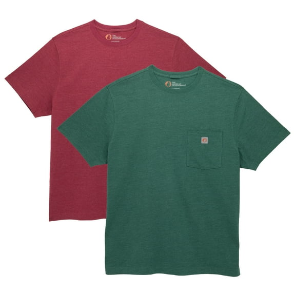 The American Outdoorsman Men's Short Sleeve Rugged Workwear T-Shirt 2-Pack, Perfect For Camping, Hiking, and Outdoors (Kelly Heather/Cranberry Heather, Large)