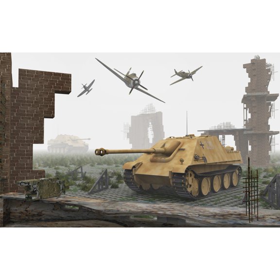 American P-47 fighter planes attacking German Jagdpanther tanks Canvas Art - Mark StevensonStocktrek Images (36 x 23)