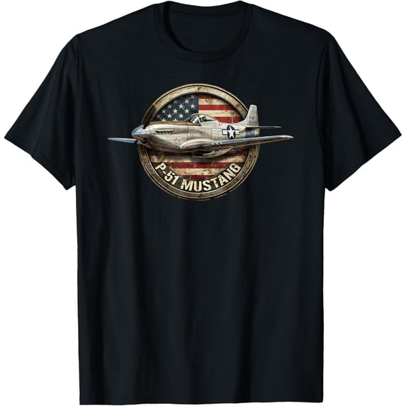 American P-51 Mustang Fighter WW2 Airplane Retro Aviation T-Shirt ...