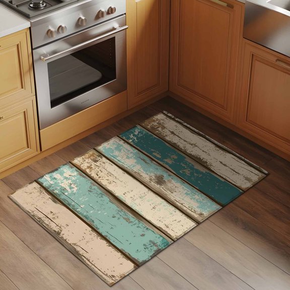 American Pastoral 2x3 Rug for Entryway Front Door Kitchen Sink Area, Vintage Green Worn Wood Grain Low Pile Washable Non Slip Rectangle Area Rug
