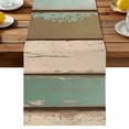 American Pastoral Stripes Table Runner, Green Vintage Worn Wood Grain ...