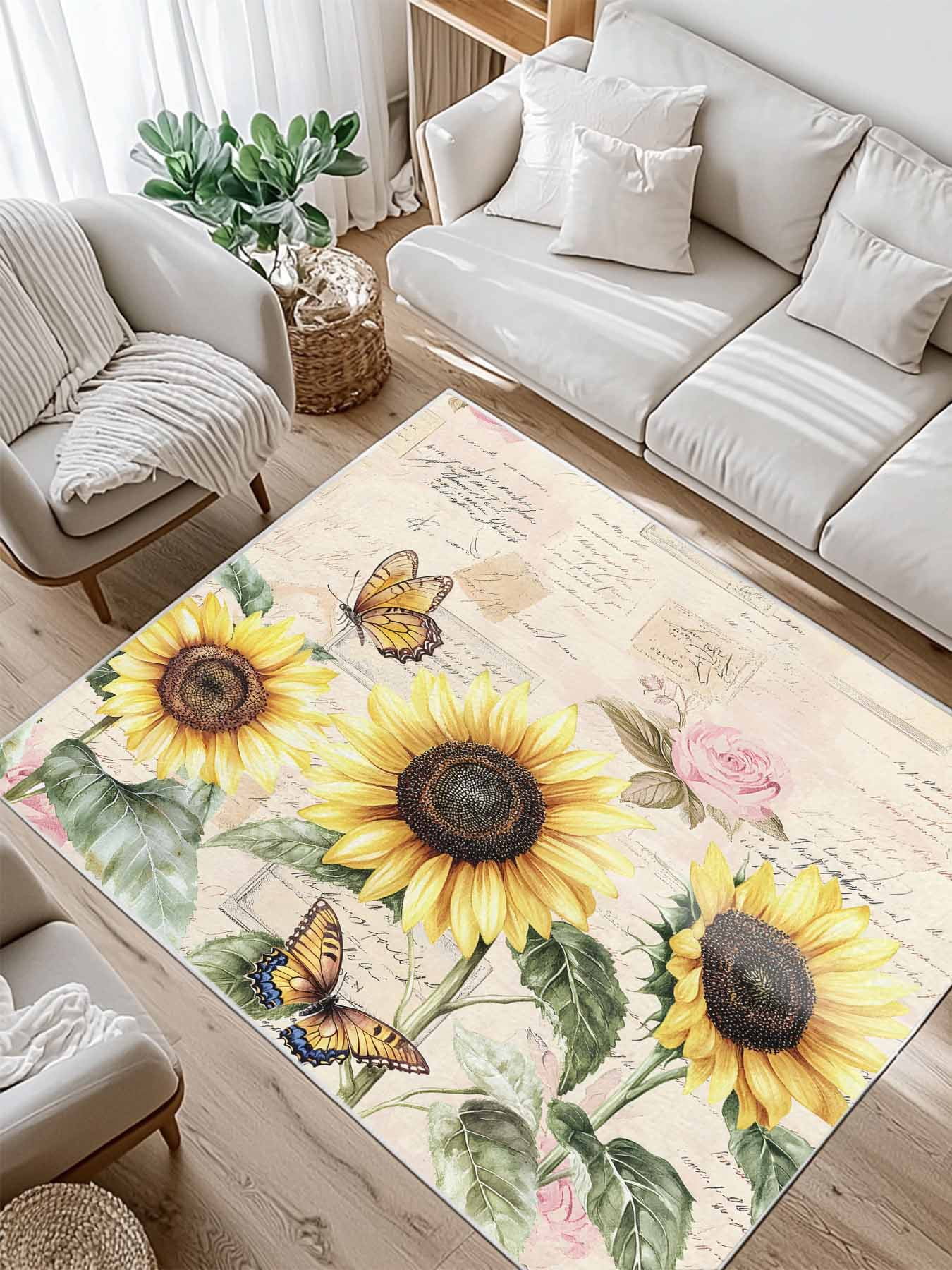 American Pastoral Style Area Rug for Bedroom 3x5 Ft Sunflower Flower ...