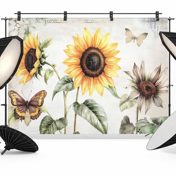 American Pastoral Style Backdrop for Photography, Sunflower Butterfly Plant Photo Backdrop Portrait Background Party Banner Photo Backgrounds for Studio Booth Props, 7x5ft