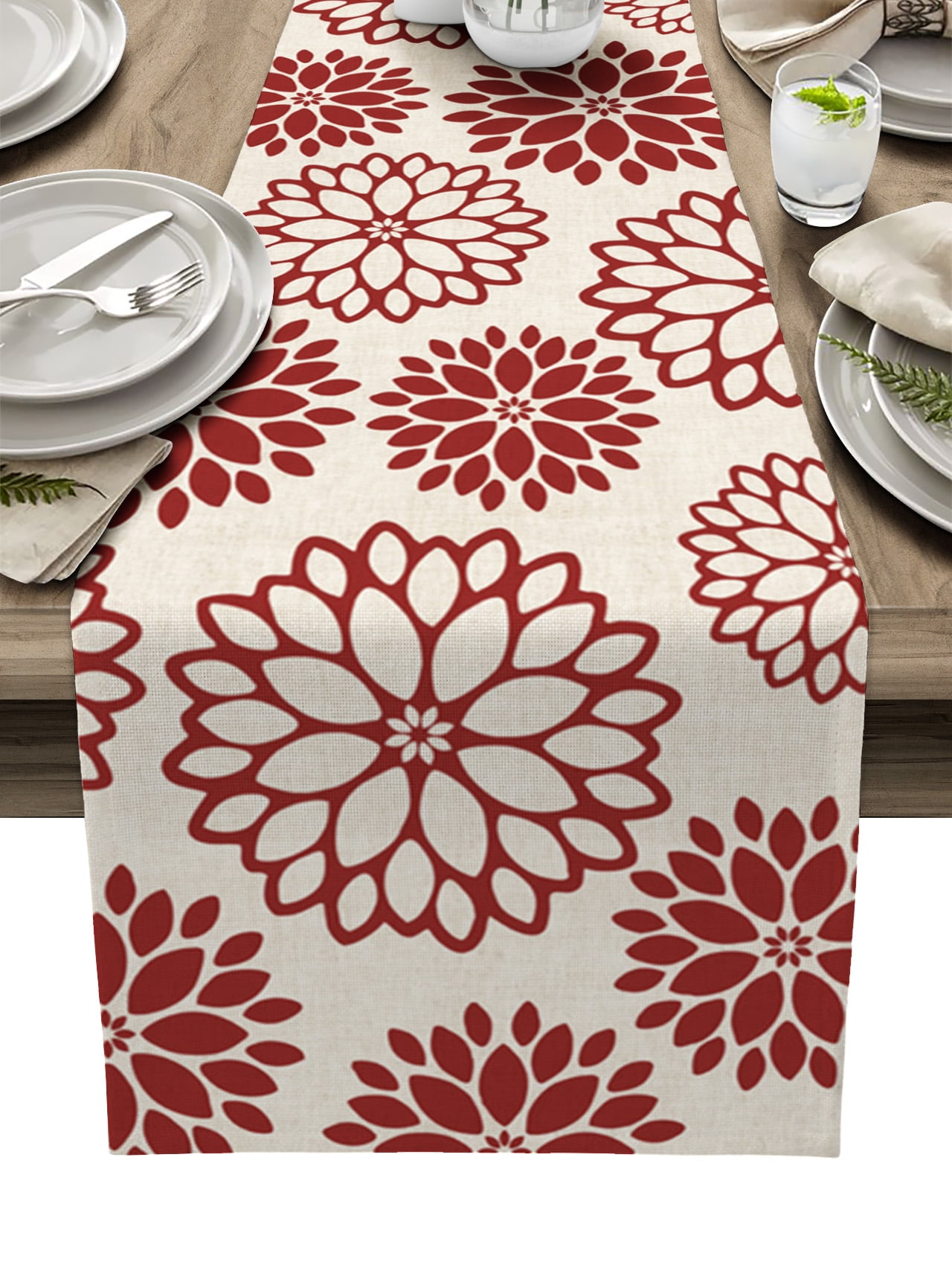 Red Pattern Table Runner American Pastoral Style Dahlia Red Table Runner ration Home r Dinner ...