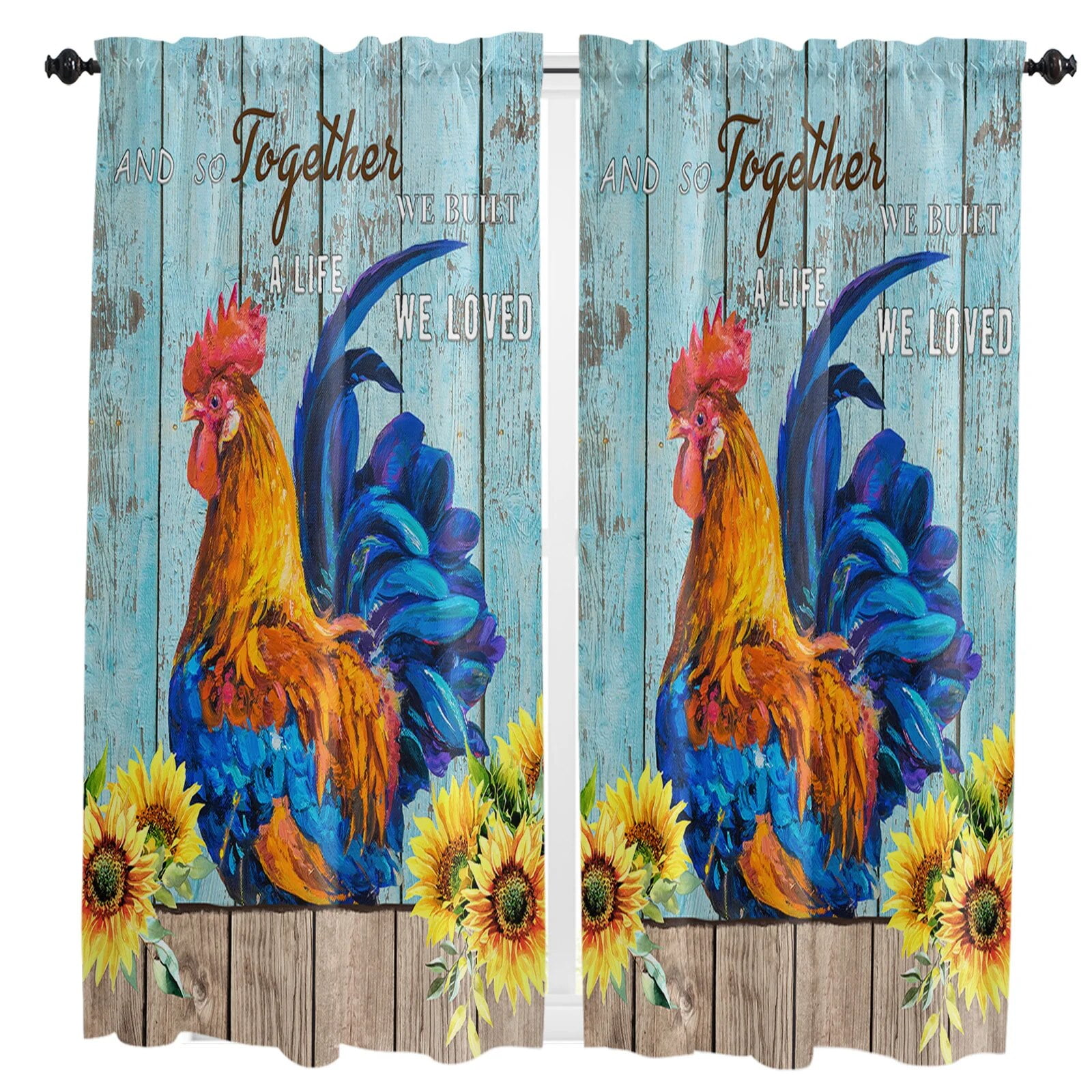 American Pastoral Style Farm Chicken Sunflower Rod Pocket Short Curtain HalfCurtain For Kitchen