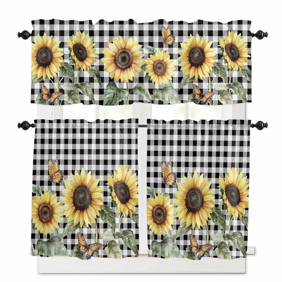 American Pastoral Style Kitchen Curtains Valances and Tiers Set of 3, 36 Inch Length Tier Curtains and Valance Rod Pocket Valance Curtains Set for Kitchen Bathroom Small Windows