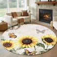 thumbnail image 1 of American Pastoral Style Round Rugs for Living Room 6ft Flower Sunflower Farm Non Slip Circle Rug Washable Low-Profile Indoor Carpet for Bedroom, Dining Room, Bathroom, 1 of 9
