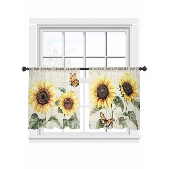 American Pastoral Style Sheer Curtains 2 Panels Set Sunflower Plant Farm Sheer Window Curtains Light Filtering Rod Pocket Voile Drapes for Bedroom Living Room 52"x45"