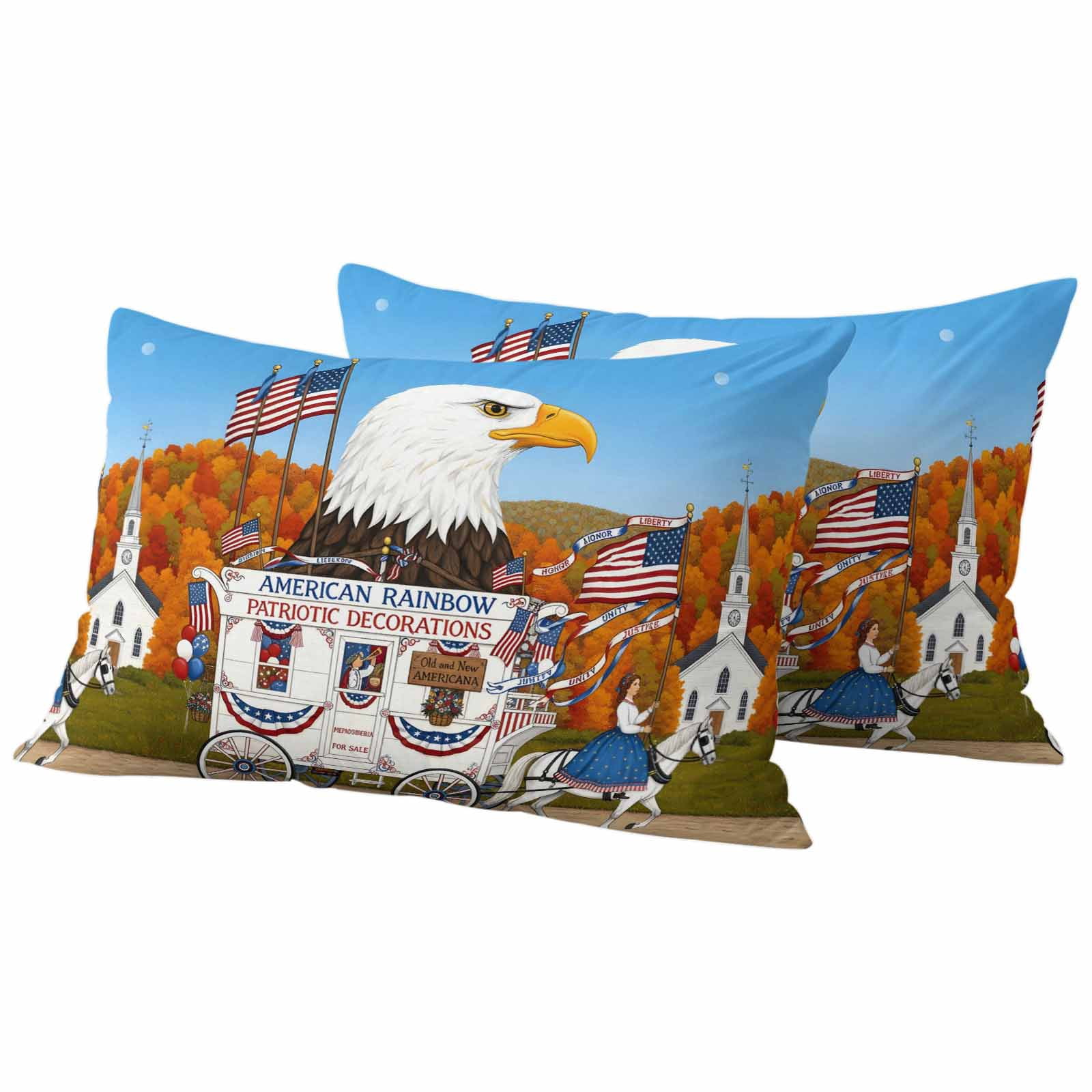 American Pastriotic Outdoor Waterproof Pillow Covers, Eagle Peace Horse ...