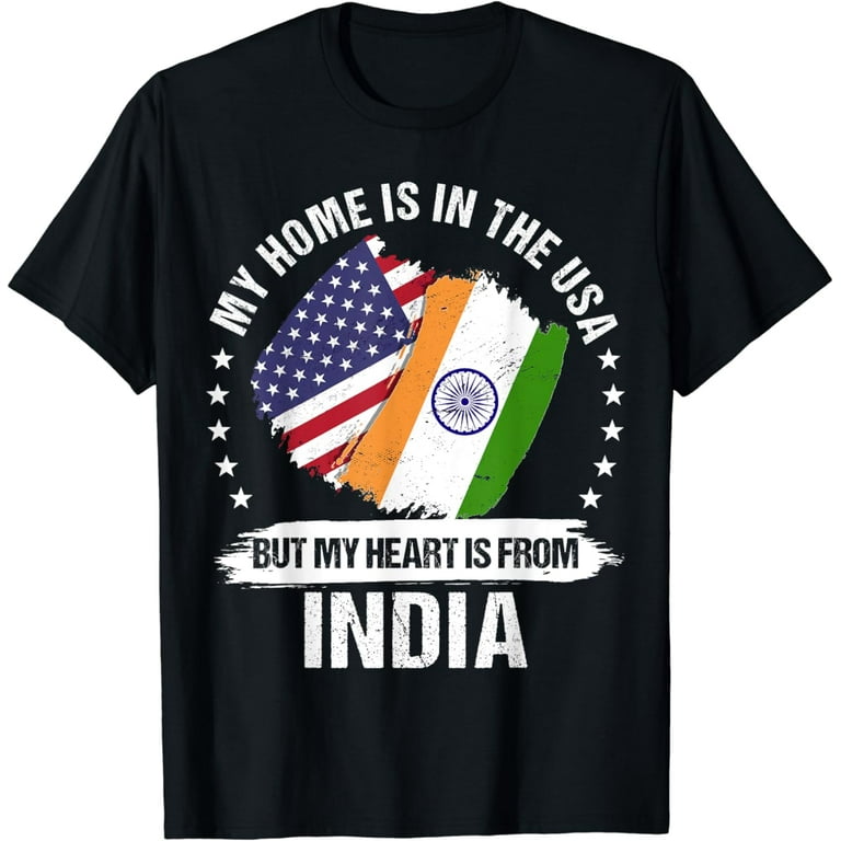 American Heart Indian Roots Patriot USA India Flag Tee American Heart Indian Roots Patriot USA India Flag Tee