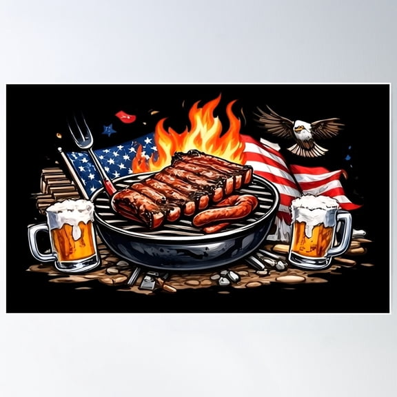 American Patriot Series BBQ Summer Celebration Design Unframed Paper Poster 8x10in