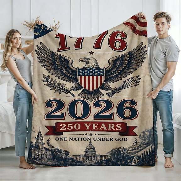 American Patriotic Eagle 1776~2026 USA Flag Design Blanket, Lightweight Flannel Throw for Sofa, Bed, Travel,Perfect Gift for America 250th Anniversary.