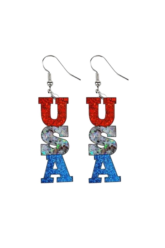 American Patriotic Earrings American Flag Red White And Blue Earrings For Women 4th Of July Dangle Earrings For Women USA Alphabet Shape