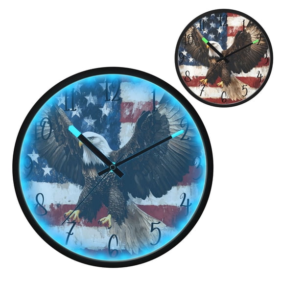 American Patriotic Faith Luminous Wall Clock with Sound-Activated LED 12-Inch Silent Acrylic Timepiece for Bedroom Livingroom or Office