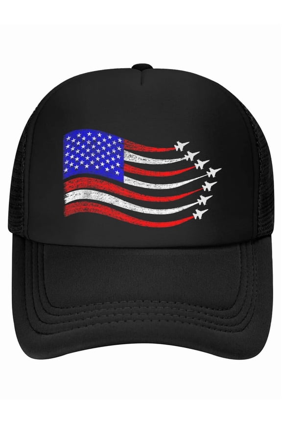 American Patriotic Fighter Jets USA Flag Waving 4th of July Baseball Cap